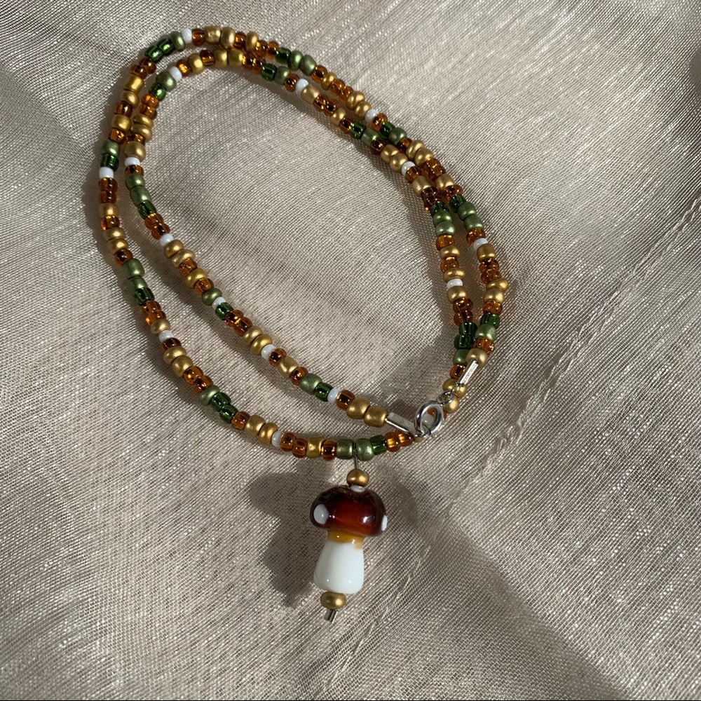 Mushroom Charm Beaded Necklace